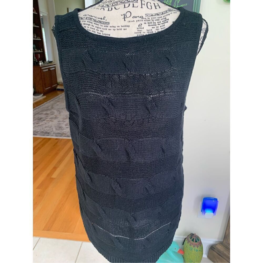 Talbots Black Knit Linen Cable Sleeveless Sweater